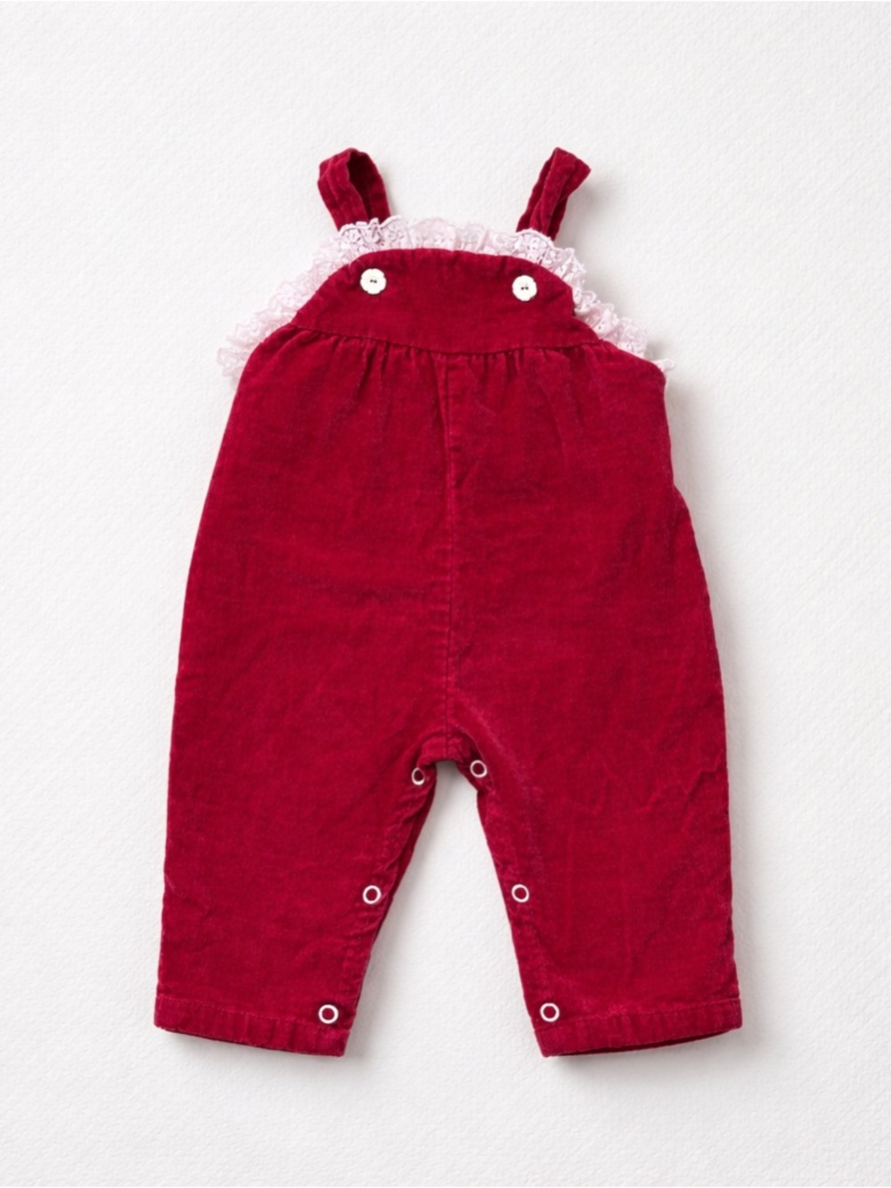 Red Corduroy Baby Overalls with Lace Trim | 12 Months | Vintage, Christmas